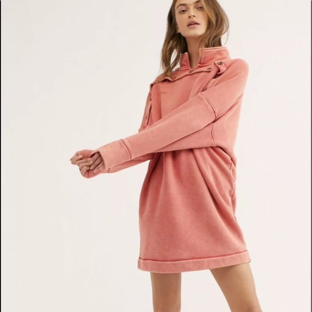 Free People Sweatshirt Slouchy Wash Red Coral M